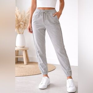 BRAND BAZAR Gray One Size Jogger Pants Silver Chain SIde Detail Elastic Waist